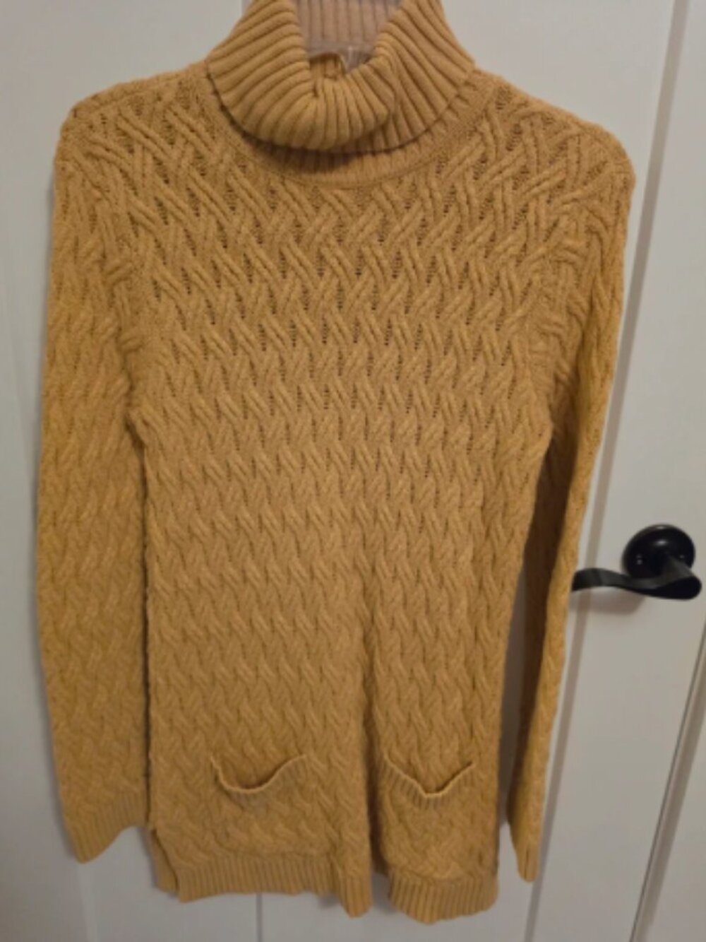 Mustard Yellow Cable Knit Turtleneck Sweater Dress M
